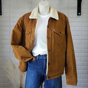 Levis Corduroy Sherpa Lined Jacket size Small Cream and Camel Relaxed Fit
